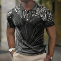 Men's striped geometric print short sleeve button shirt in cotton blend, regular fit summer style