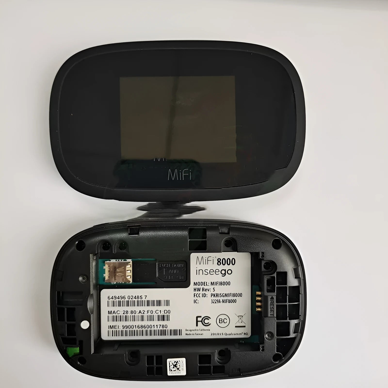 Black Mifi8000 portable 4G wireless router with compact design for mobile internet access.