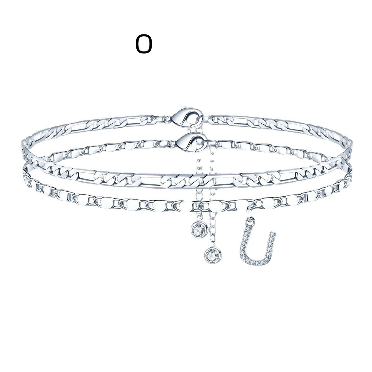 Copper double circle anklet with alphabet letters and silver colour finish