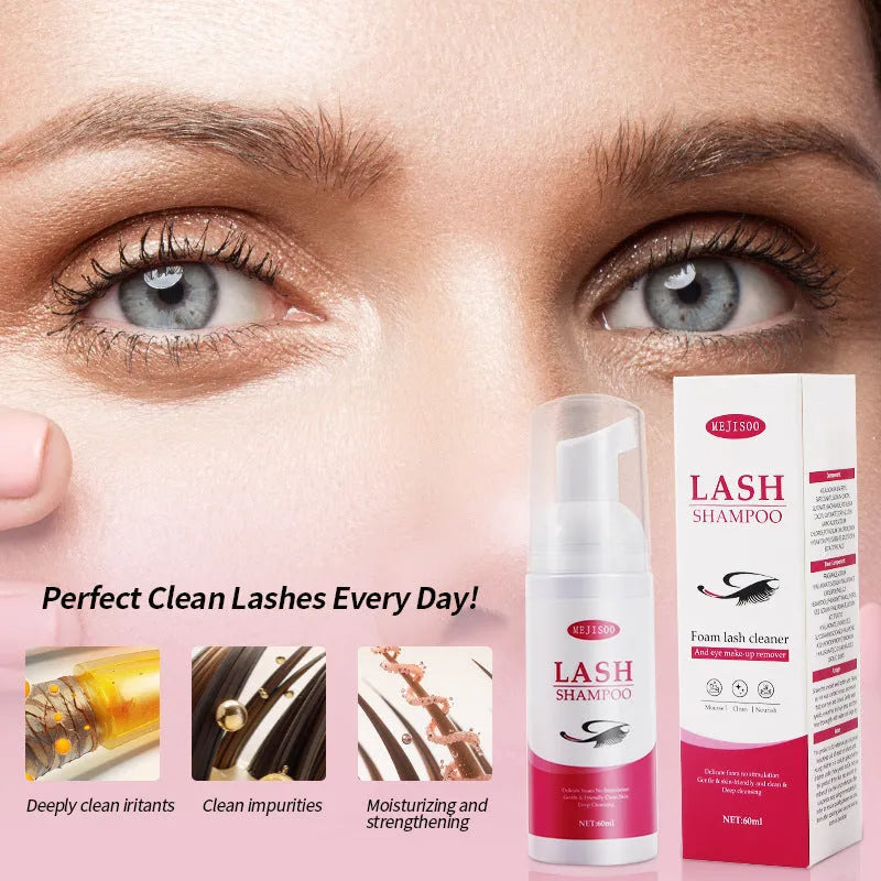 Lash shampoo mousse 60ml eyelash cleaning solution with brush applicator in 3.7cm tube