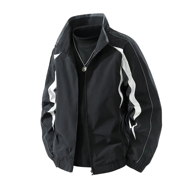 Men's loose fit polyester windproof coat in solid colour for spring autumn, shown in 1572 Amber Black