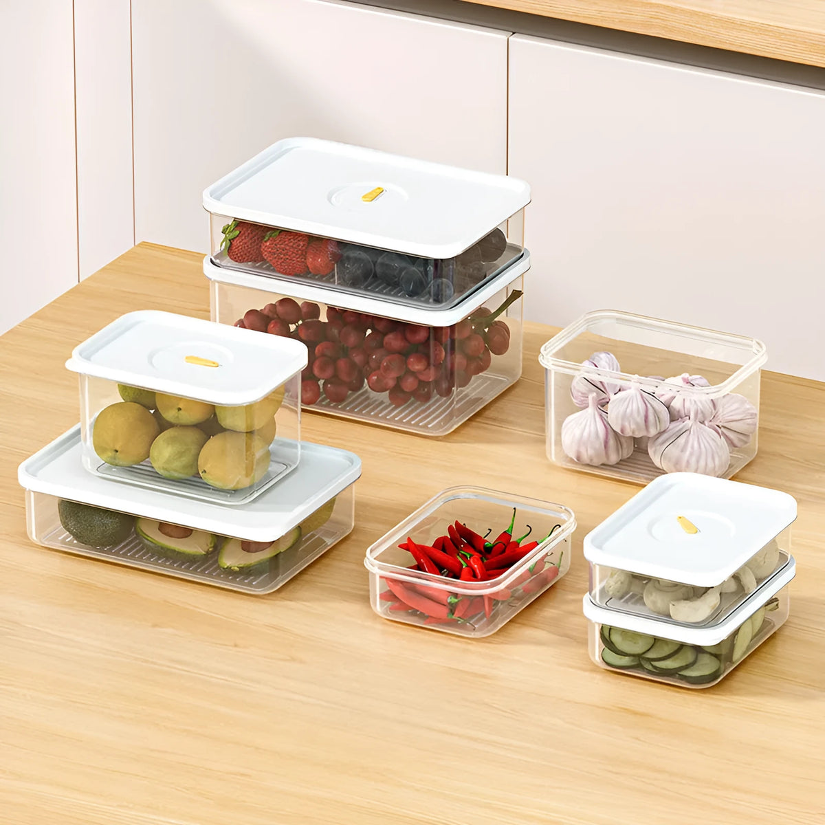 Food grade plastic refrigerator storage box in 370ML, 780ML, 950ML, and 1900ML capacities