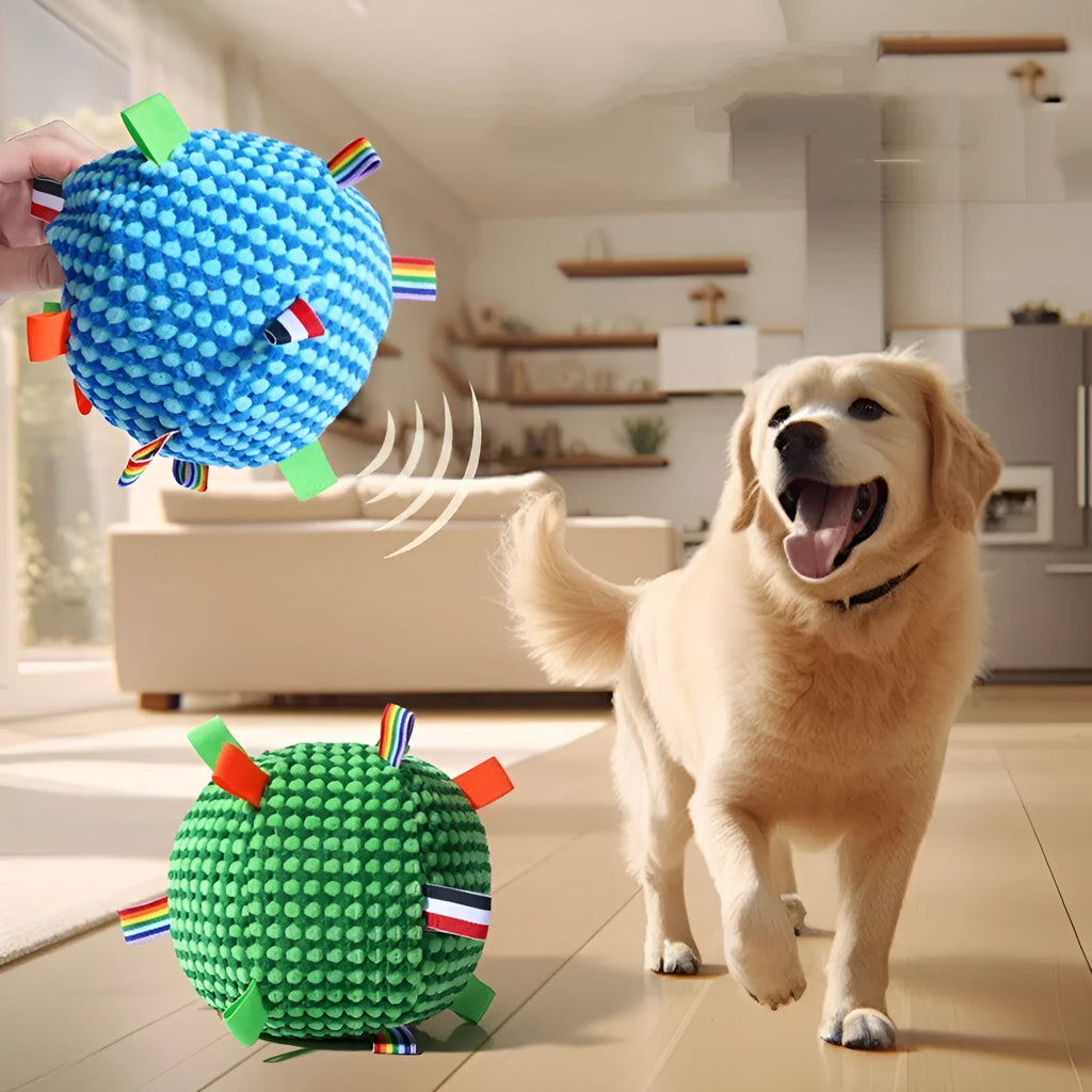 Blue lattice texture dog chew ball measuring approximately 17cm in diameter