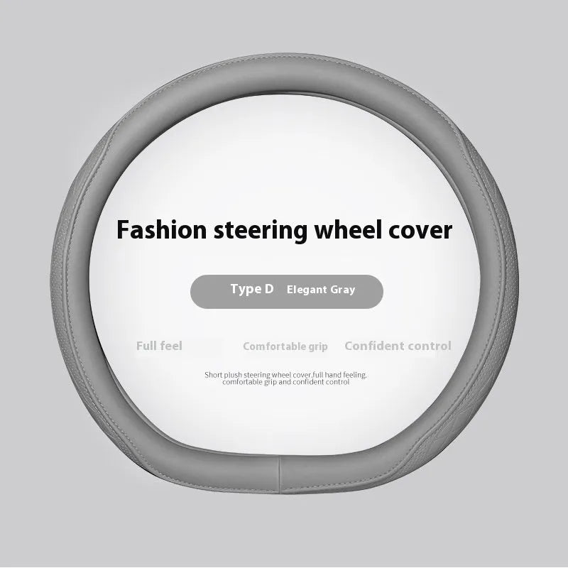 Leather steering wheel cover in navy blue for 38cm car steering wheel