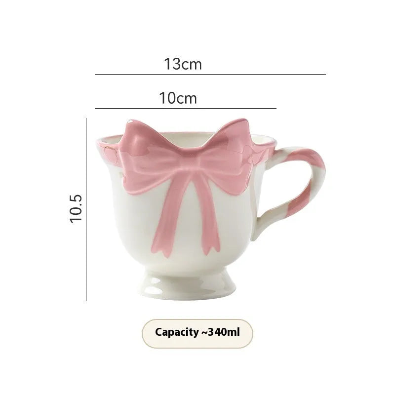 Original design ceramic mug with heart bow shape in White Powder or Black Pink colour, 301-400ml capacity