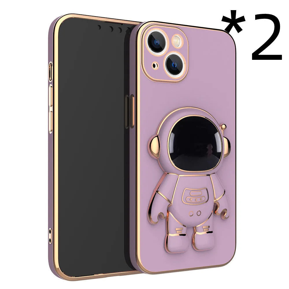 3D astronaut phone case with electroplating bracket for iPhone 13 Pro Max, TPU anti-drop back cover in black