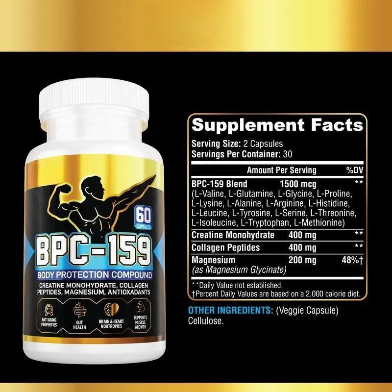 Bottle of body energy supplement capsules, a dietary supplement for skin health