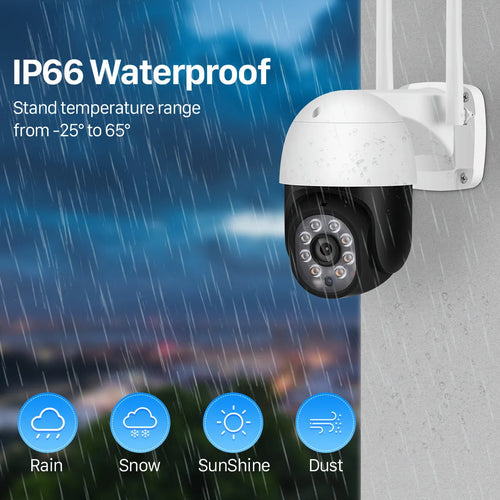 White 2-inch wireless surveillance camera with 5MP resolution and 6mm lens for outdoor monitoring