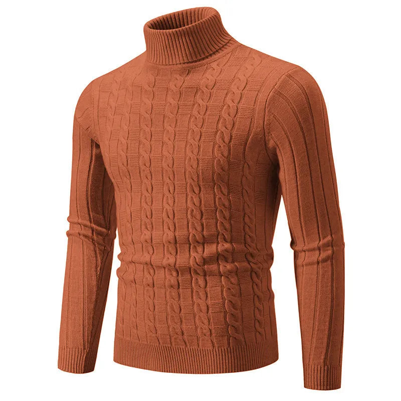 Men's slim fit chenille turtleneck pullover in milky white showing front view