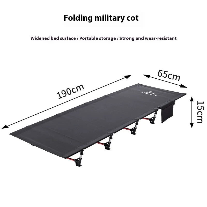 Ultra-light camping folding bed with aluminium alloy frame and Oxford cloth, 190x65x15cm, black colour