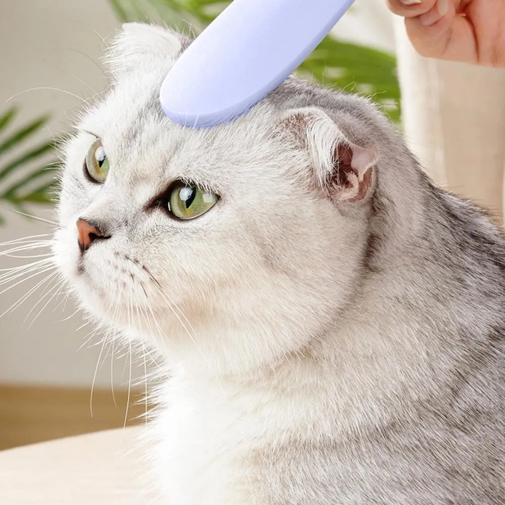 Grey and pink ABS plastic cat grooming comb with dual ends for pet hair removal and massage