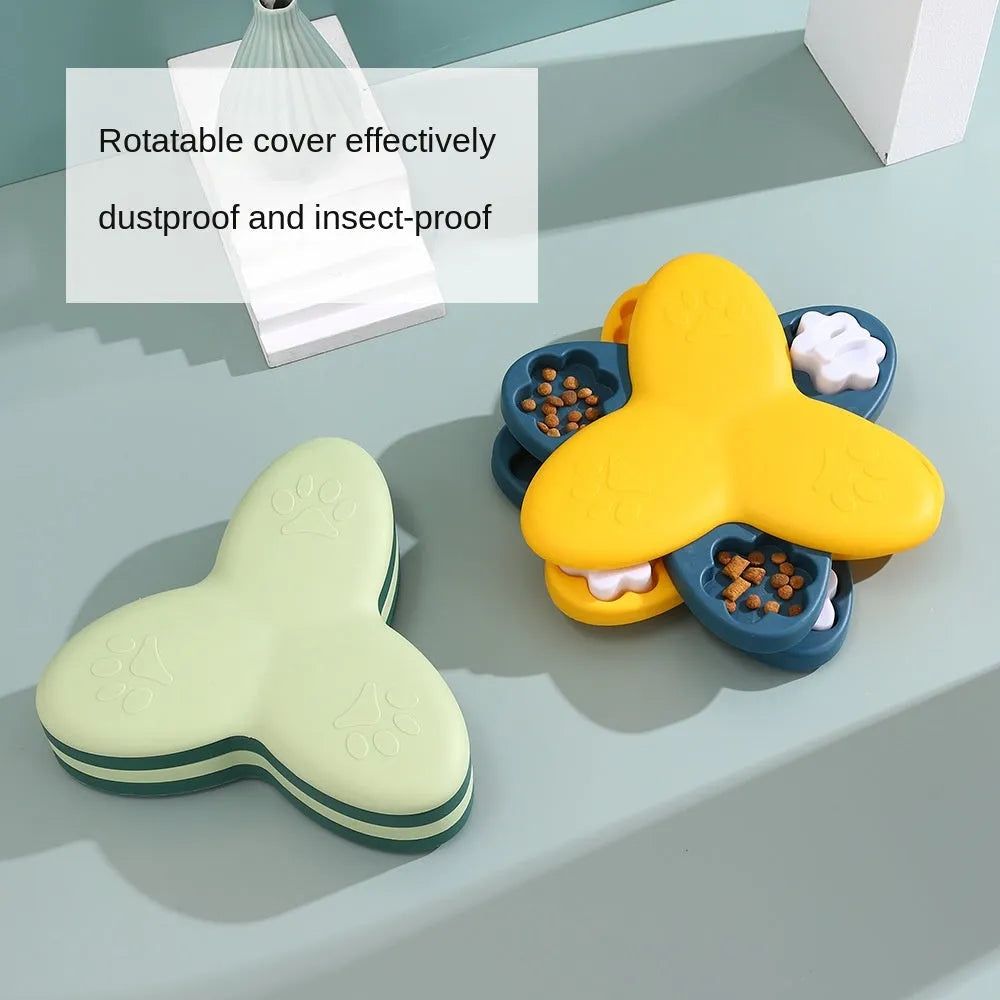 Green and yellow dog puzzle toy slow feeder with nine hidden treat compartments and bone covers
