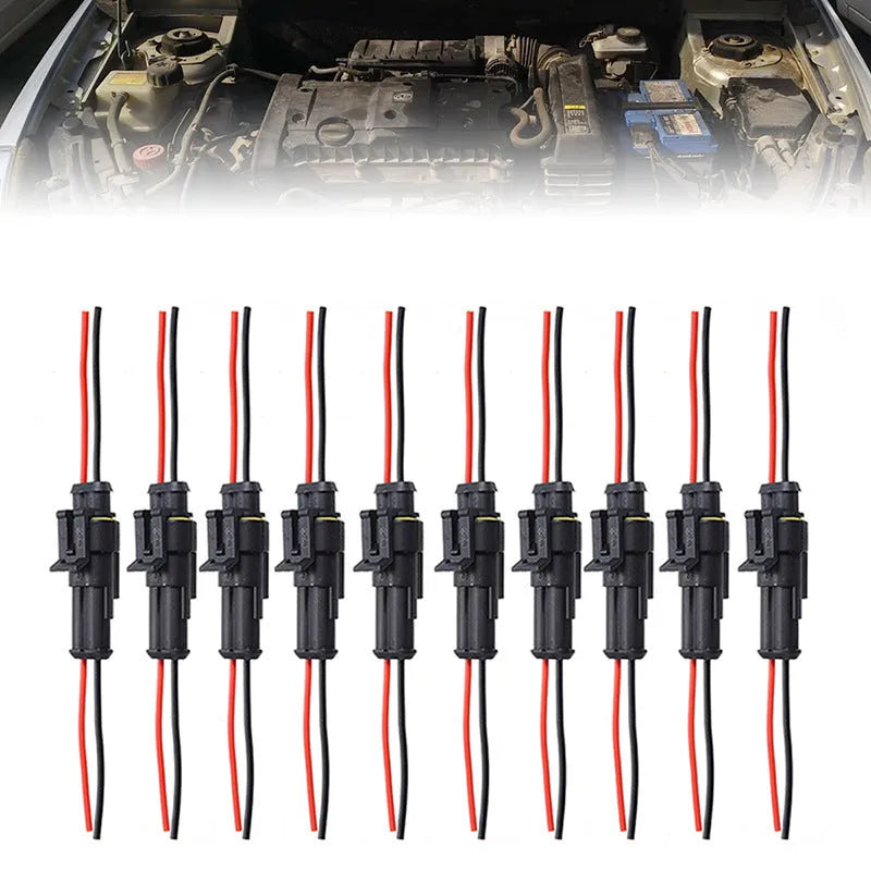 Pack of 10 waterproof 2 pin car connectors with copper core and 7cm cable
