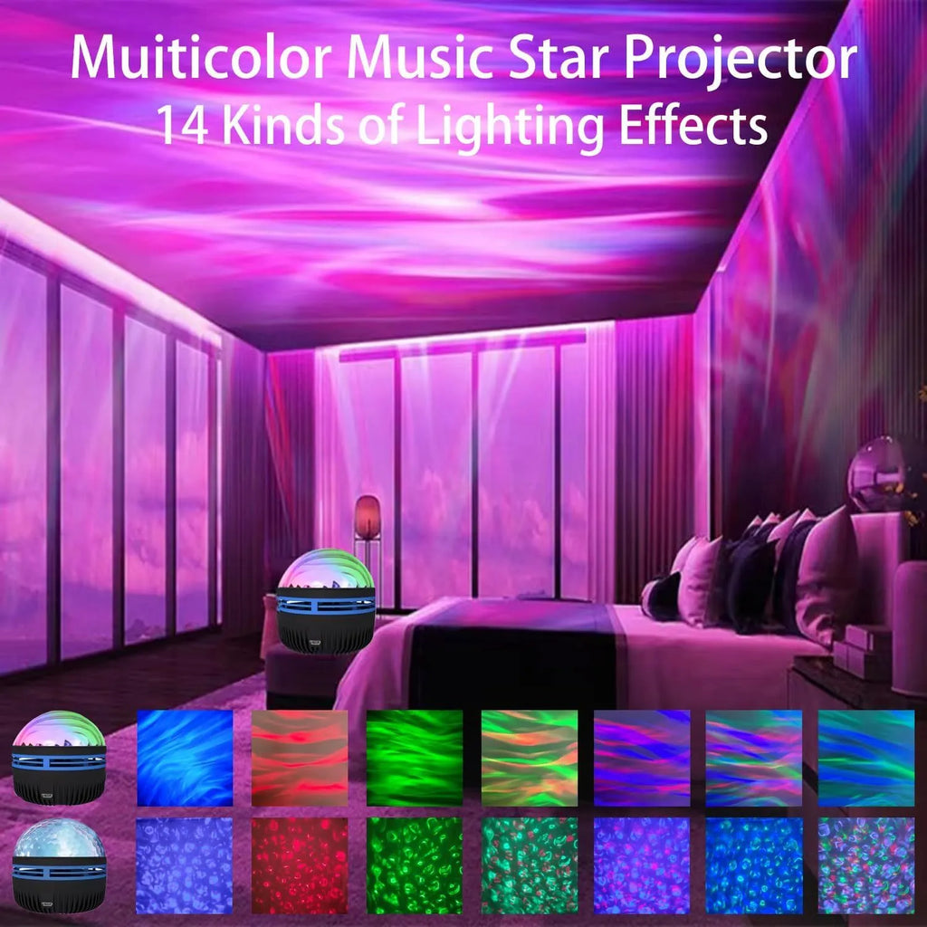 LED star galaxy projector lamp with removable acrylic shade on a table, showing USB cable.