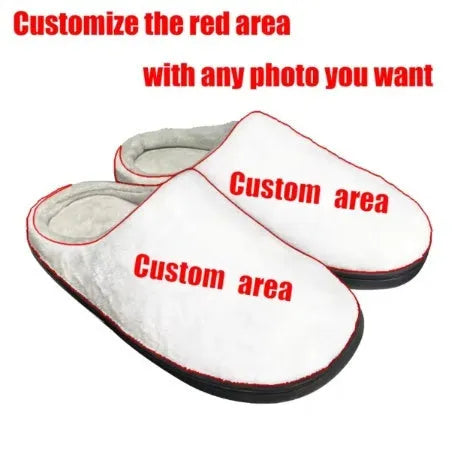 Women's pattern printed warm cotton slippers in a custom colour on a flannel background.