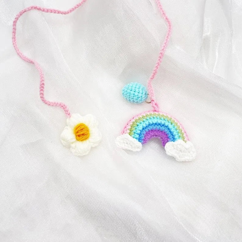 Handmade crocheted colourful flower pendant for car interior decoration
