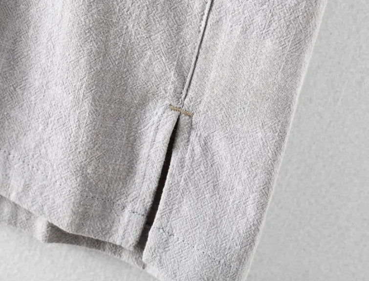 Men's cotton linen casual shirt in loose fit design showing solid colour option