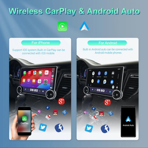 11.8-inch Android car stereo with dual control knobs on a QLED touchscreen display