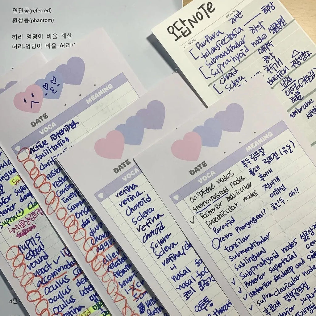 B5 half size vertical notepad for English word learning with pink, purple or blue cover options