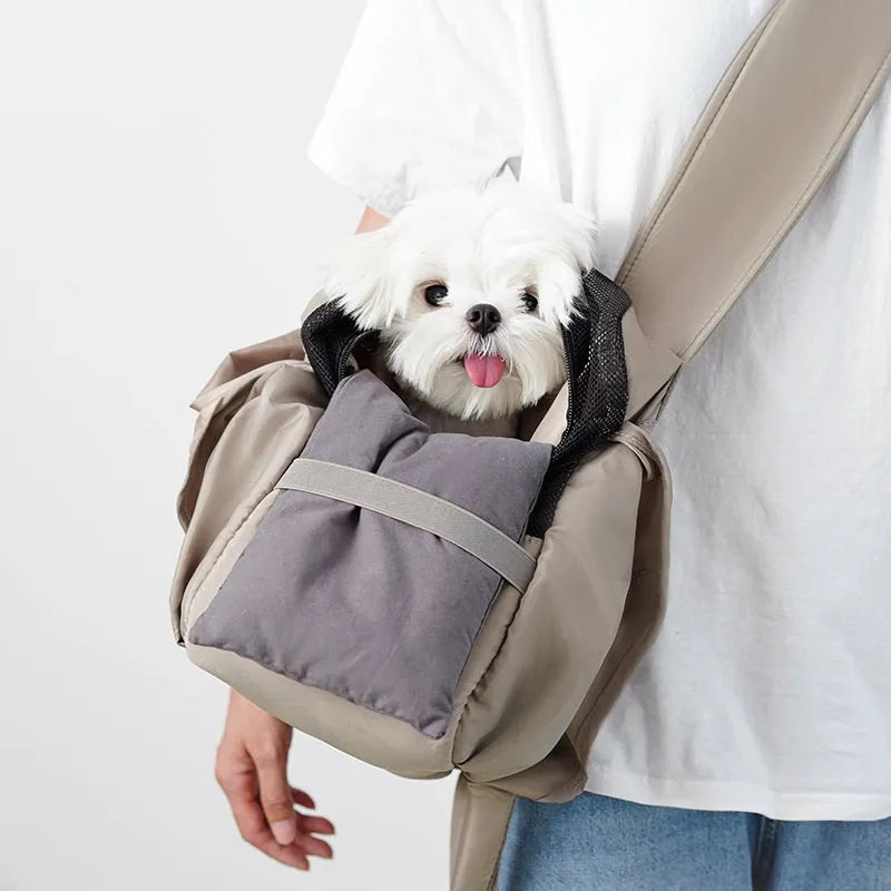 Apricot cloth pet handbag for dogs, medium size 41x16x28cm