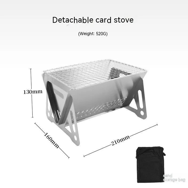 Folding stainless steel barbecue oven with charcoal grill for outdoor cooking