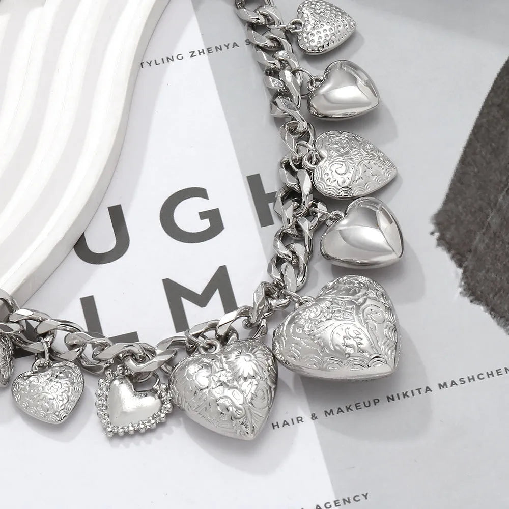 Carved heart pendant necklace in alloy metal with adjustable 41-50cm length