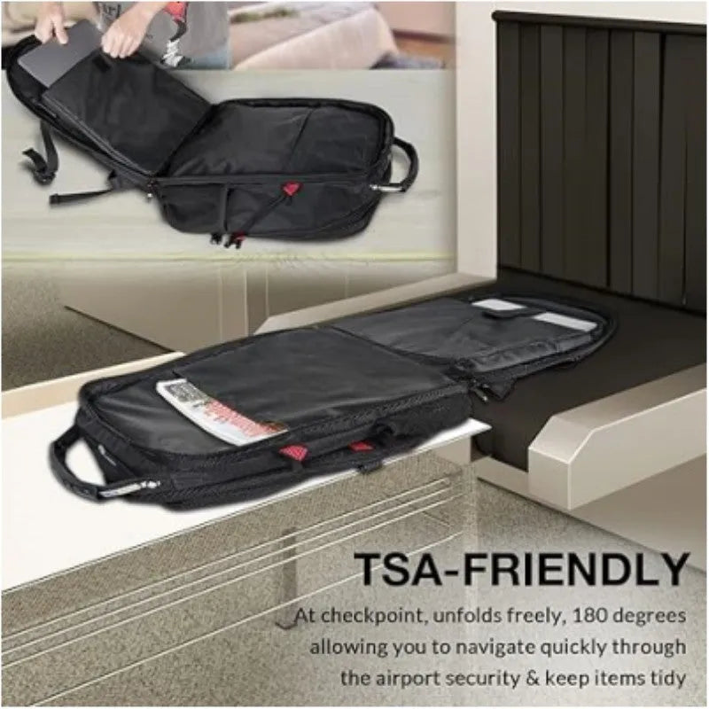 Large black USB travel backpack with curved shoulder straps shown from the side.