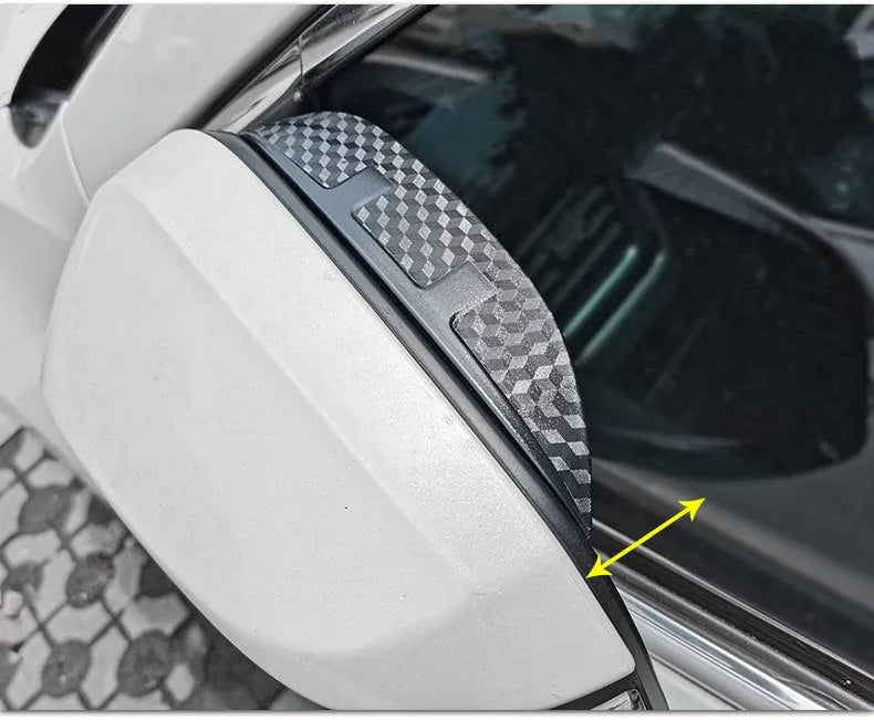 Mazda rear view mirror rain eyebrow in carbon fibre pattern or semi transparent style, one pair with adhesive tape