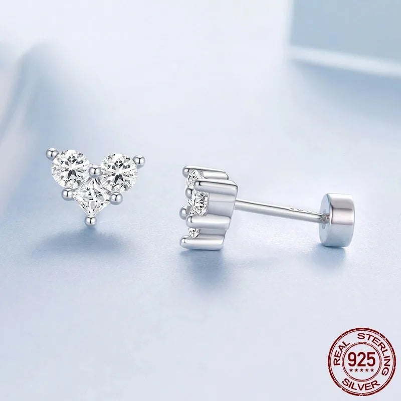Heart-shaped cubic zirconia ear stud in S925 sterling silver with electroplated finish, colour BSE1227