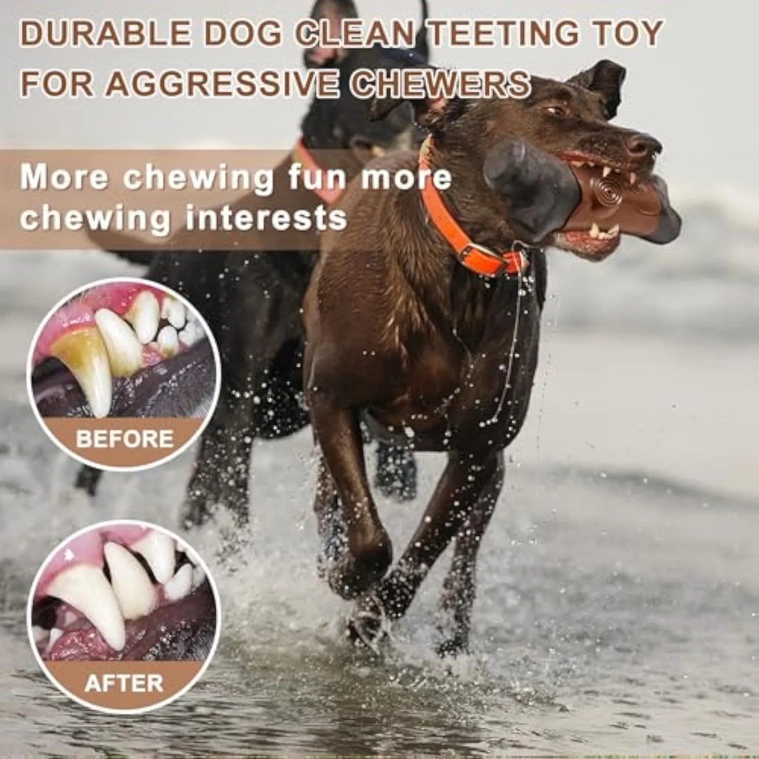 Large brown branch-shaped nylon dog chew toy for big breeds with a squeaker inside.