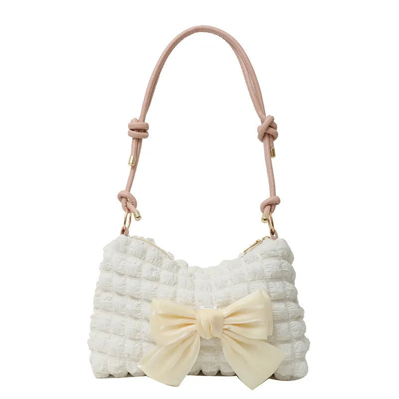 Women's one-shoulder canvas handbag in horizontal square shape with street trend sewing thread detailing