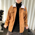Men's loose fit corduroy workwear jacket in khaki colour with side pockets