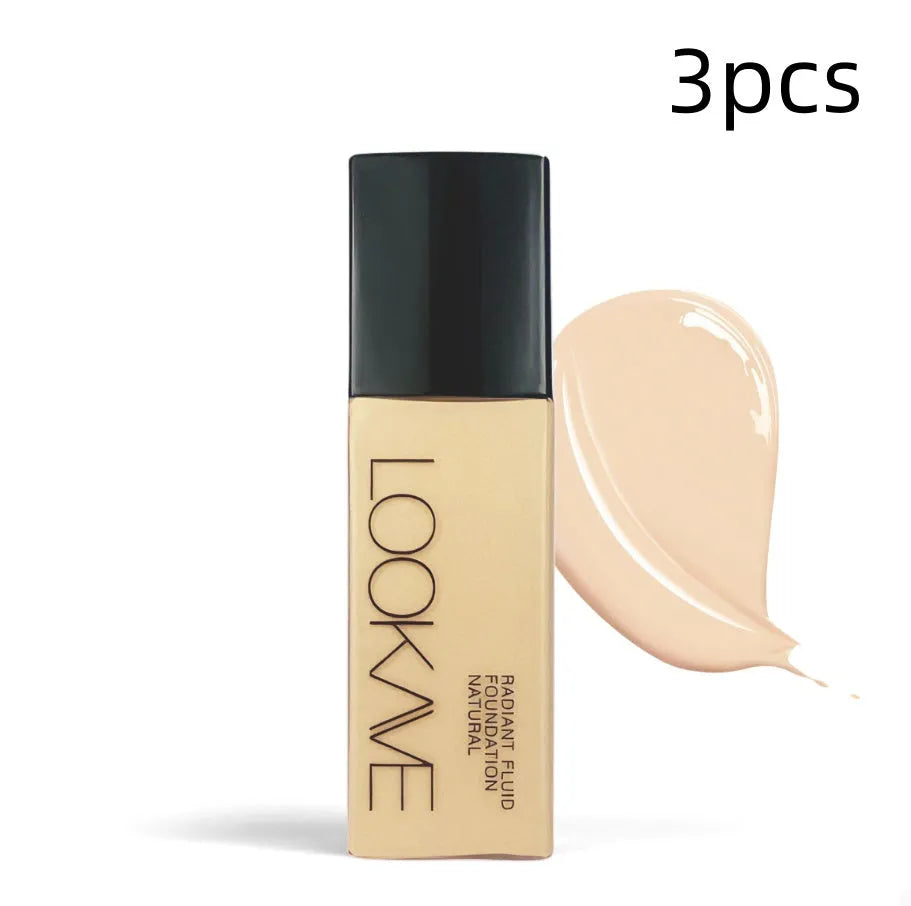 LOOKAVE matte liquid foundation bottle showing ivory white colour with six shade options LK63C-01 to LK63C-06