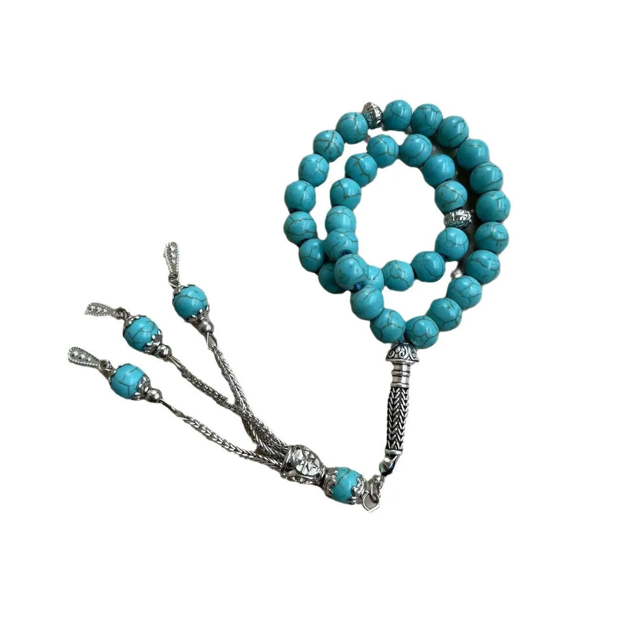 Sky blue Muslim prayer bracelet with 8mm stone beads on adjustable cord