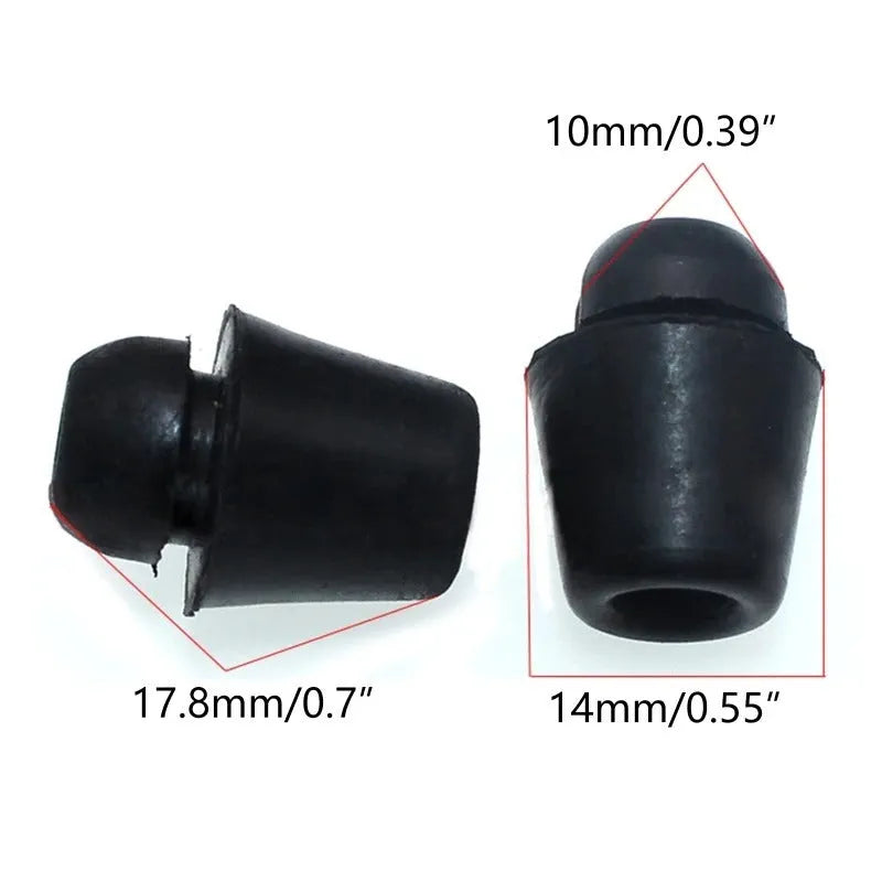 Ten black rubber automobile buckle buffer clips for shock absorption on vehicle panels.