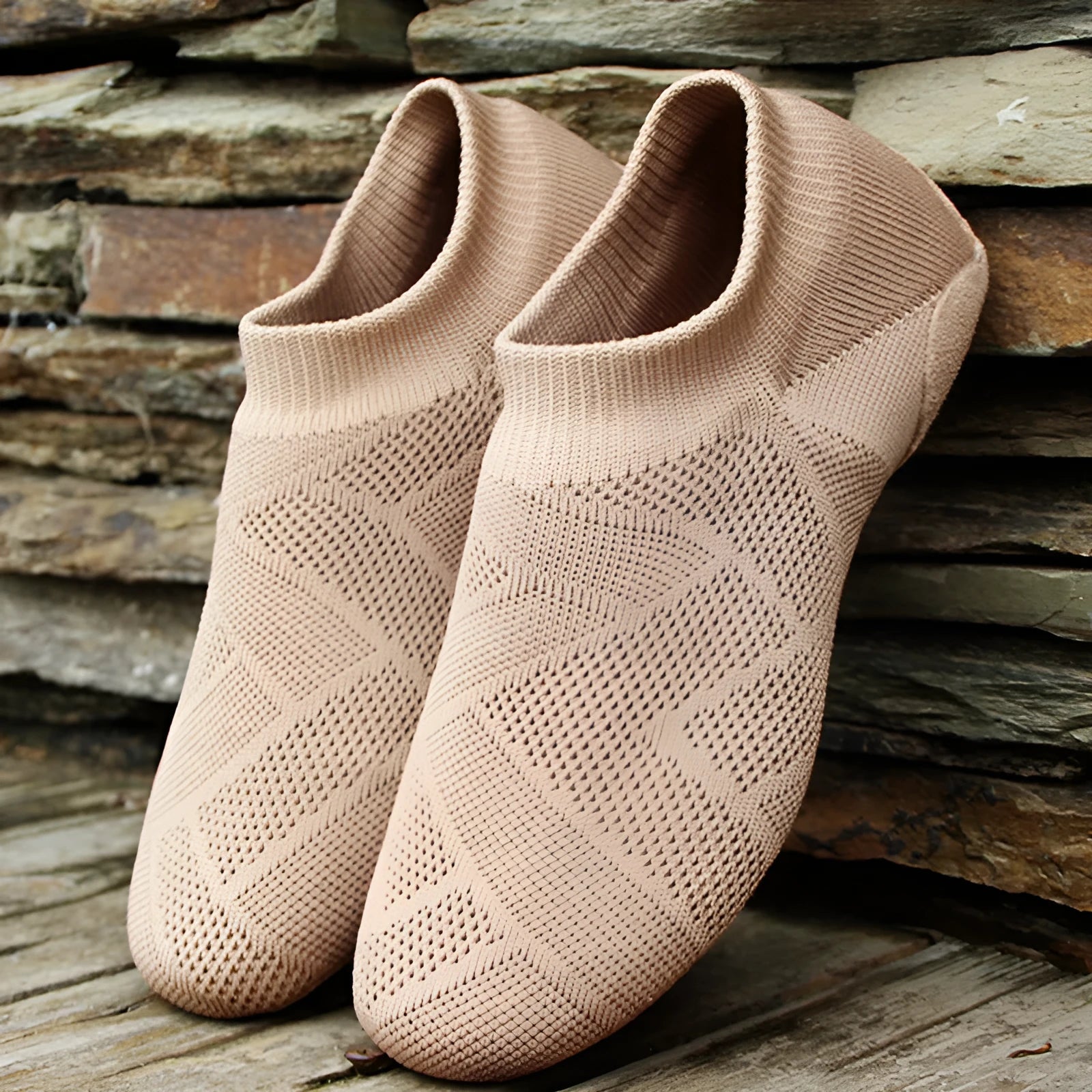 Camel coloured cotton and mesh Latin dance shoes with leather soles for contemporary yoga