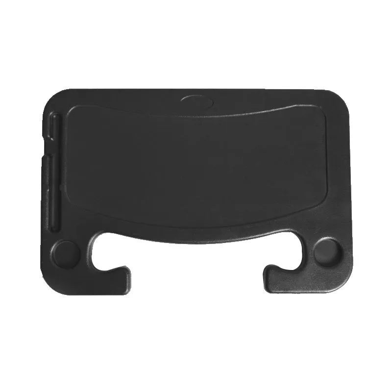Large black PP steering wheel car desk tray with storage rack, placed over a steering wheel
