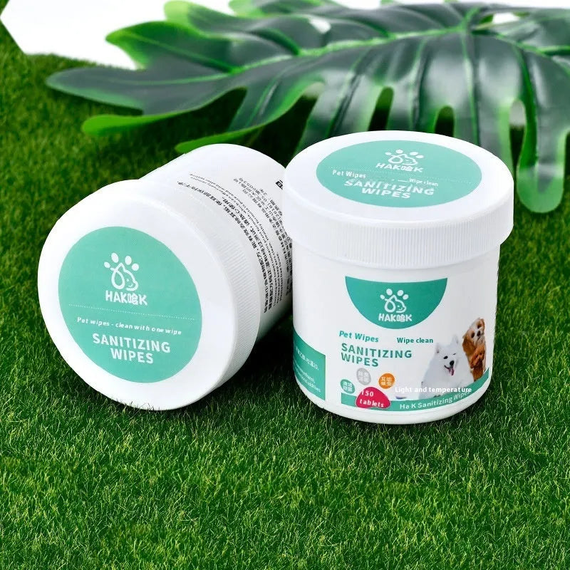 Bottle of 150 pet wipes, non-woven fabric, for cleaning eyes, ears, paws and body surface