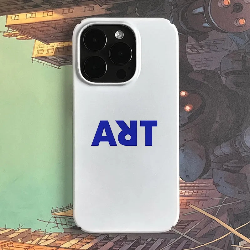 Blue art English art niche phone case for Apple iPhone, scratch resistant silicone cover, glossy hard shell, white colour