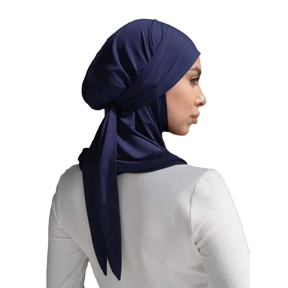 Women's hand-embroidered polyester headscarf in dome crown style with strap sleeve cap, average size, available in eight colours