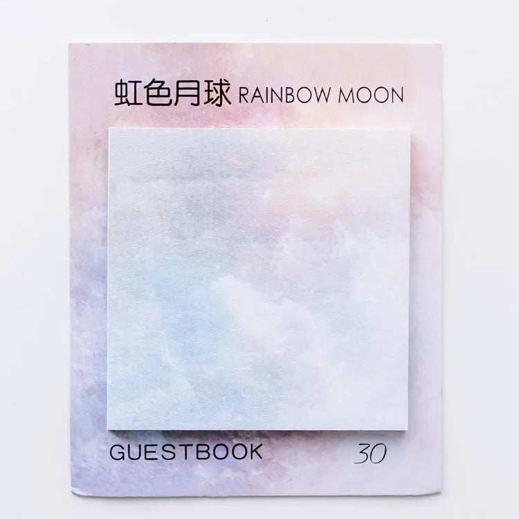 Square planet-themed sticky notes notepad showing oil painting designs of moon, earth, and mars