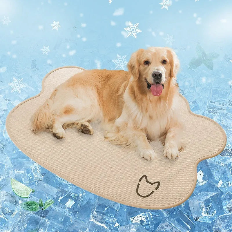 Ice silk cooling mat for dogs with dog head shape design in light grey colour