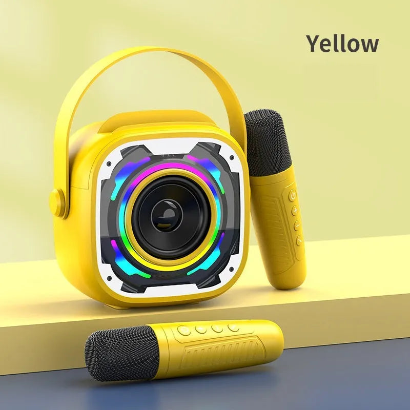 Portable wireless Bluetooth karaoke speaker with integrated microphone in V11 colours