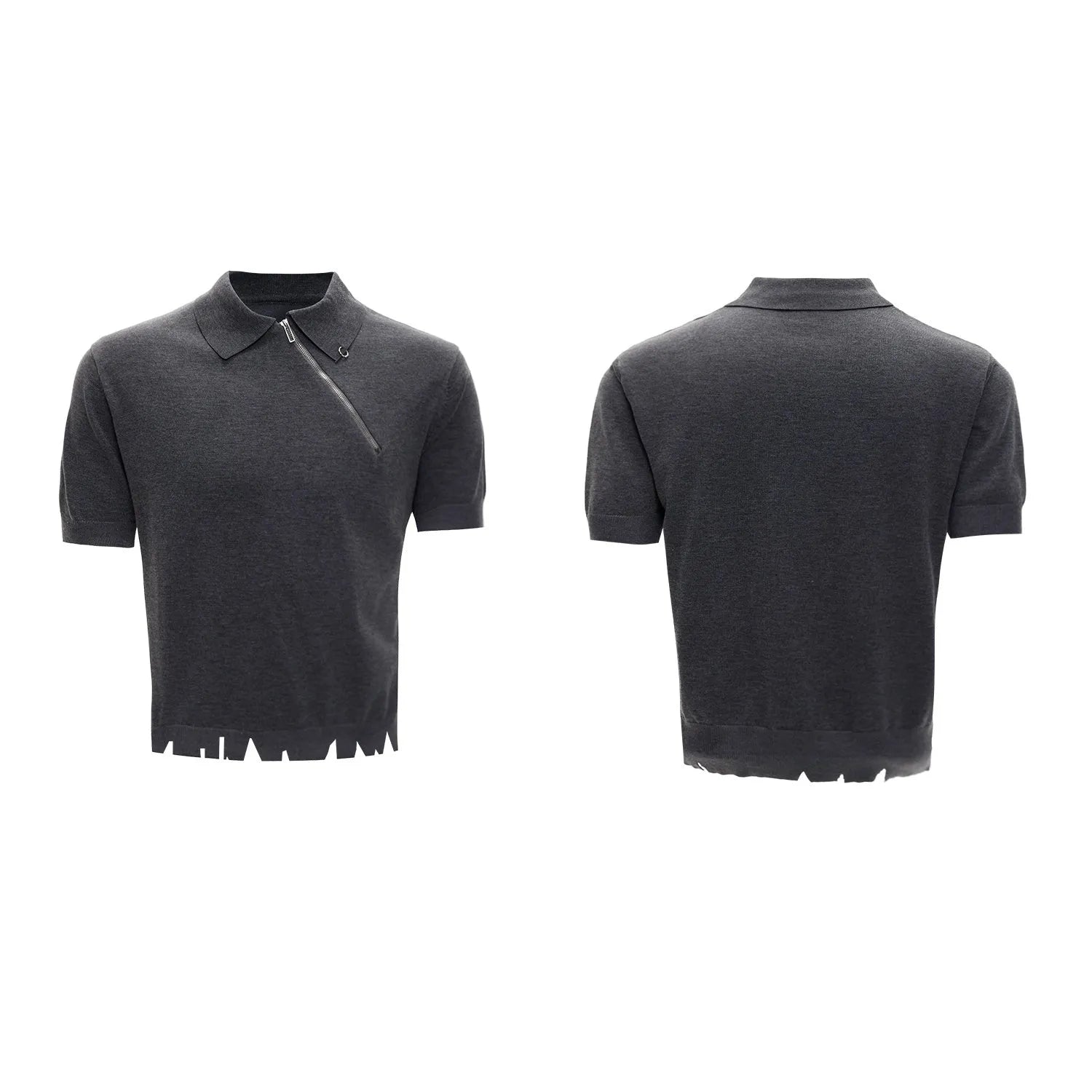 Men's slim-fit knitted polo shirt with oblique zipper in ice-feeling polyester fabric