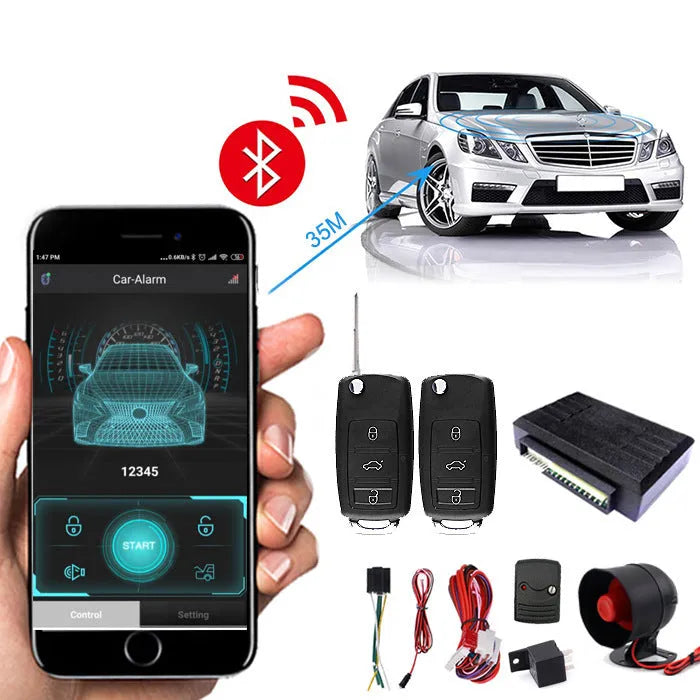 Black VT-300BT Bluetooth car alarm anti-theft device for 12V vehicles without remote control