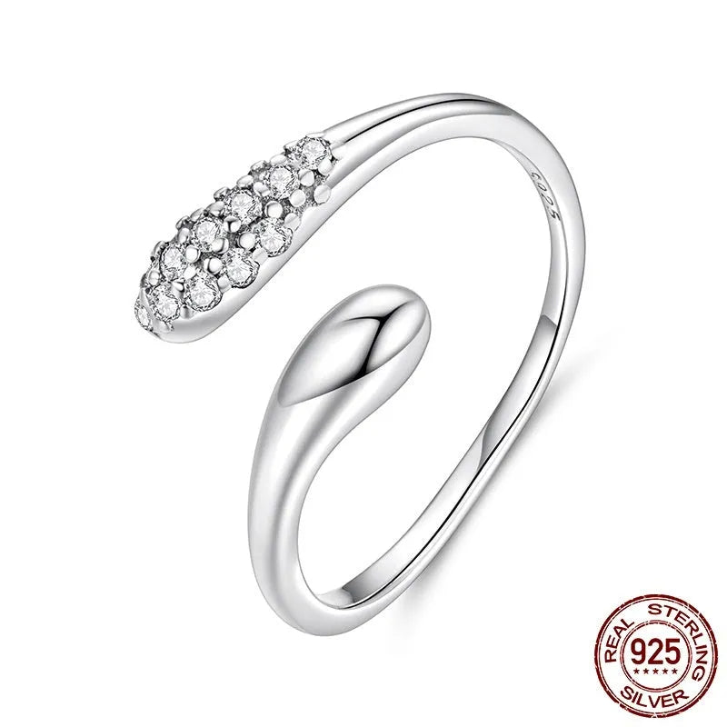 S925 sterling silver water drop adjustable opening ring with inlaid zircon in BSR680-E colour for women