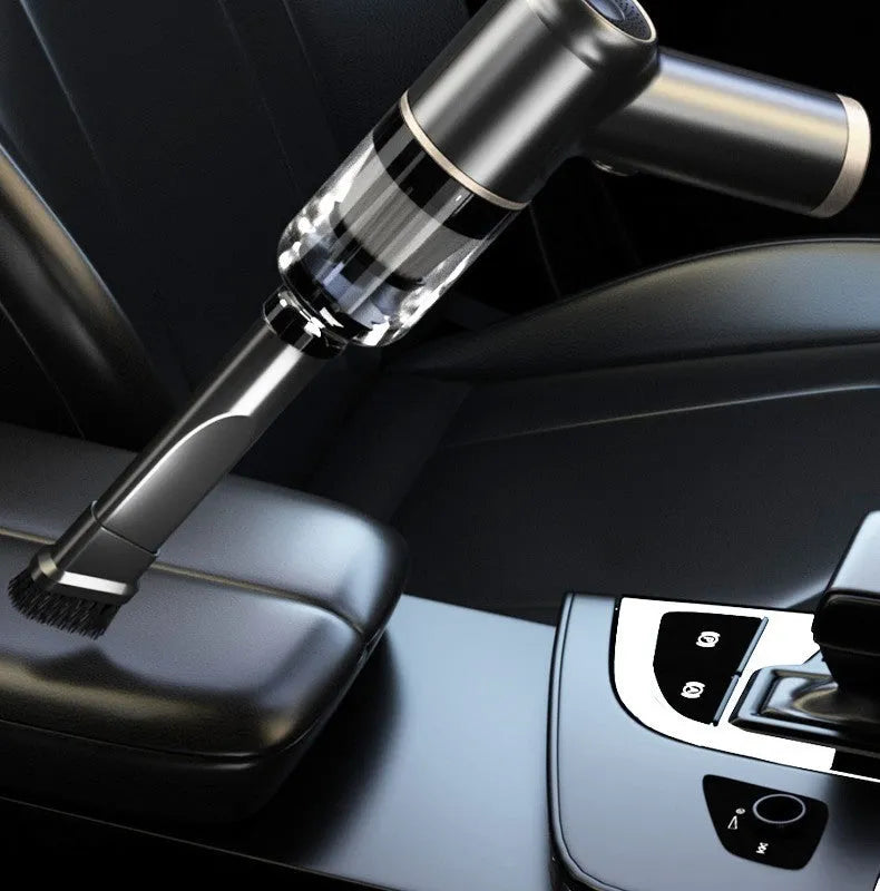 Black wireless car vacuum cleaner with multiple nozzle attachments and 4500PA suction