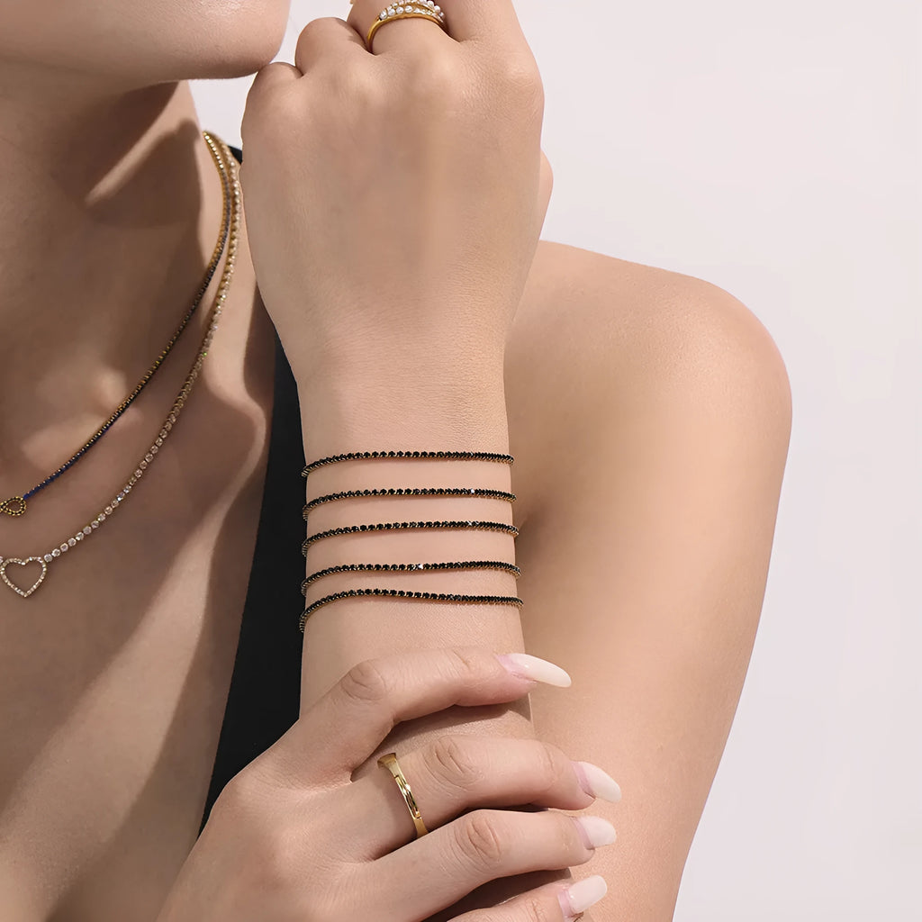 Super full-diamond fine ring bracelet in titanium steel with geometric white zircon stones