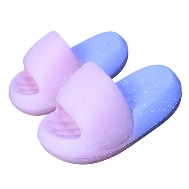 Mute women's toe ring slippers with thickened EVA sole and 5CM heel in starry sky colour