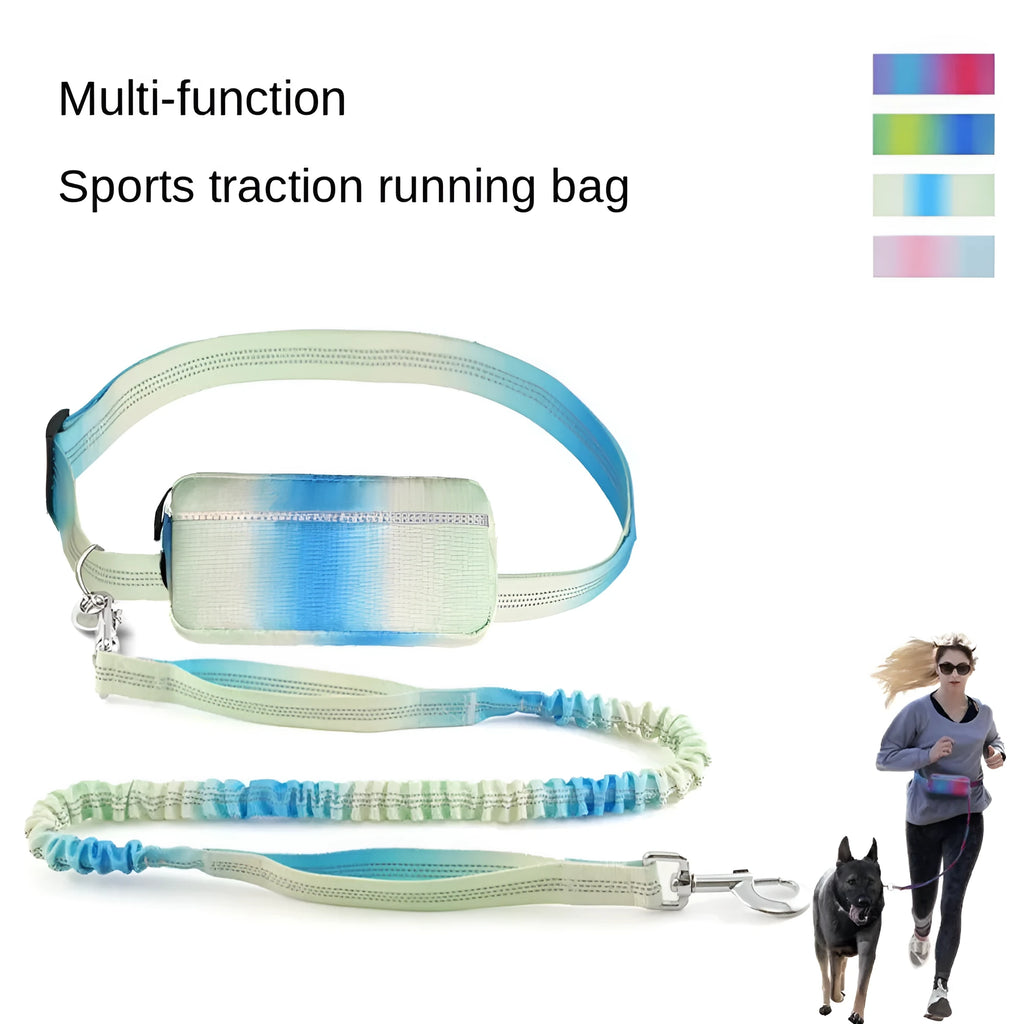 Adjustable hands-free dog leash with waist belt in blue green pink red colours for walking and running